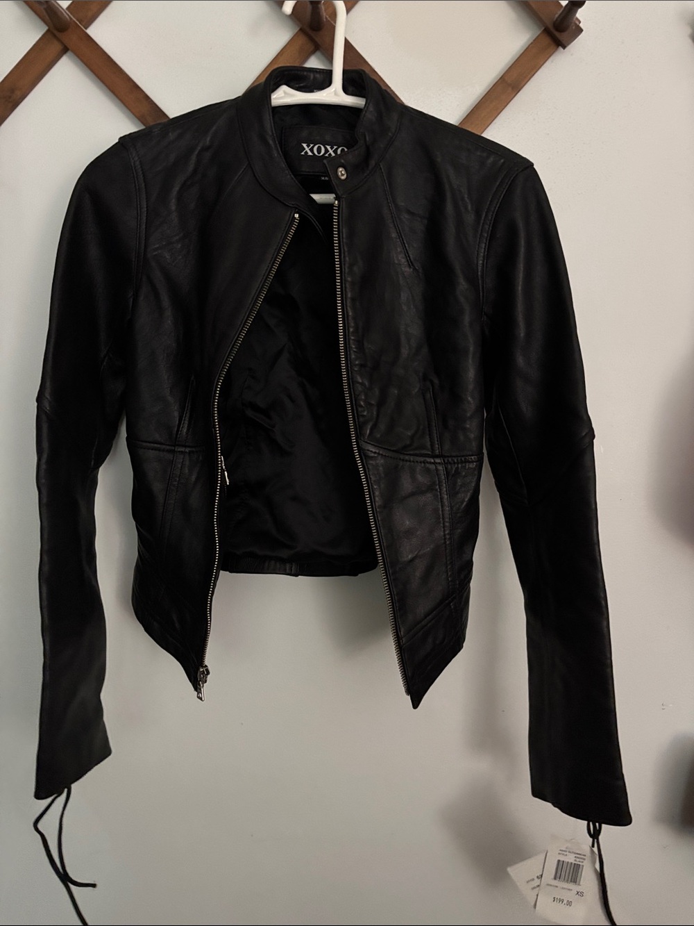 XOXO Black Leather Moto Jacket with Stand Collar